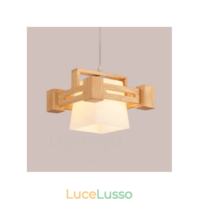 1 lampada a sospensione moderna in stile nordico contemporaneo in legno chiaro con paralume in tessuto
