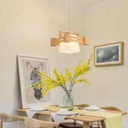 1 lampada a sospensione moderna in stile nordico contemporaneo in legno chiaro con paralume in tessuto