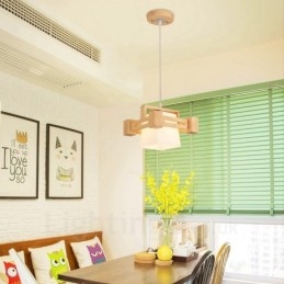 1 lampada a sospensione moderna in stile nordico contemporaneo in legno chiaro con paralume in tessuto