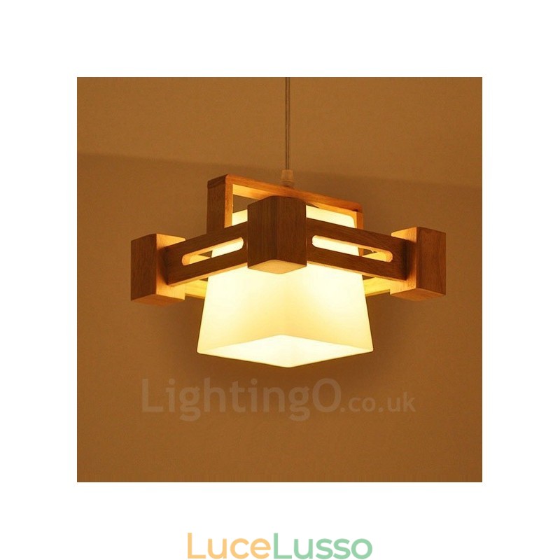 1 lampada a sospensione moderna in stile nordico contemporaneo in legno chiaro con paralume in tessuto
