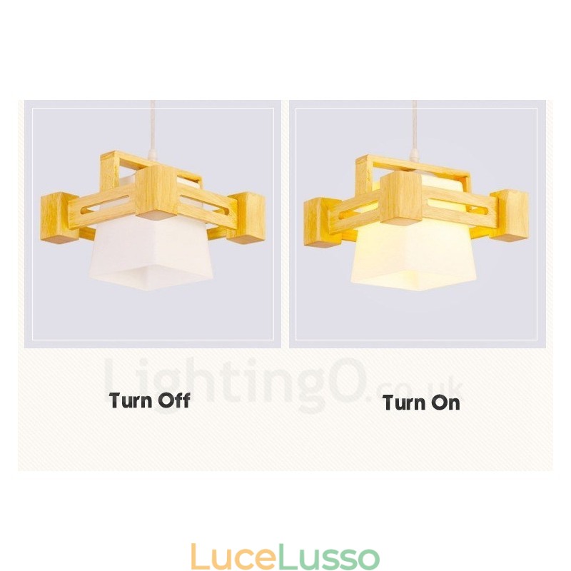 1 lampada a sospensione moderna in stile nordico contemporaneo in legno chiaro con paralume in tessuto