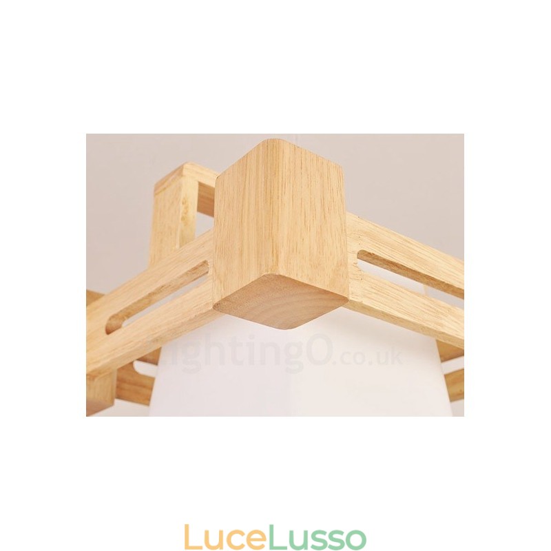 1 lampada a sospensione moderna in stile nordico contemporaneo in legno chiaro con paralume in tessuto