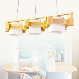 Lampada a sospensione moderna in stile nordico contemporaneo in legno chiaro con paralume in tessuto