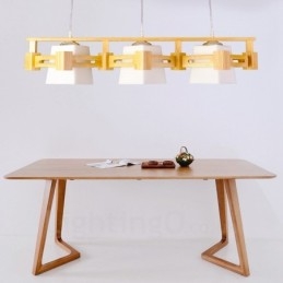 Lampada a sospensione moderna in stile nordico contemporaneo in legno chiaro con paralume in tessuto