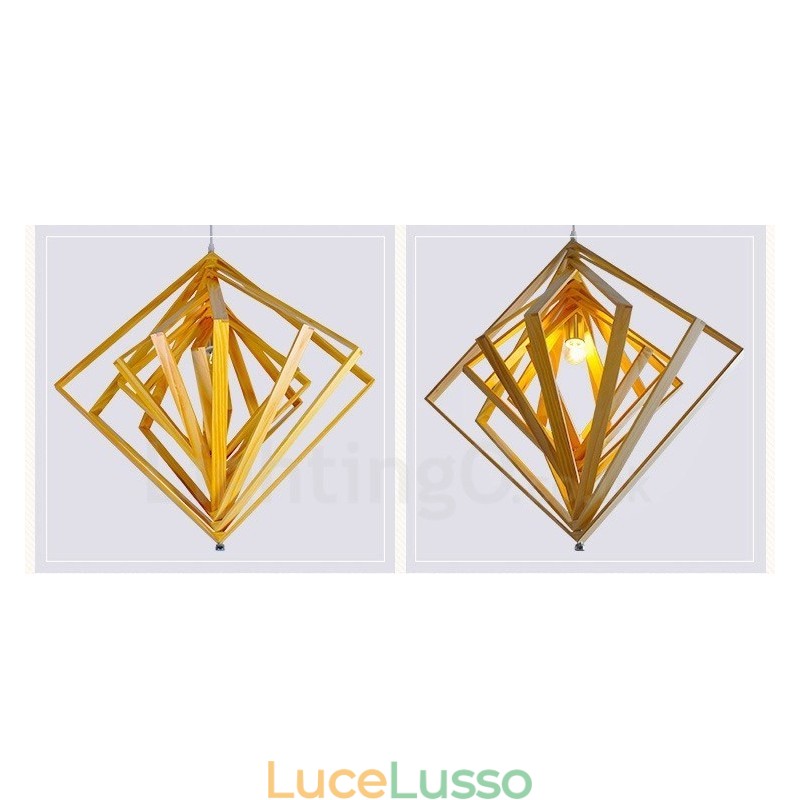1 lampada a sospensione moderna in stile nordico contemporaneo in legno chiaro con paralume in legno