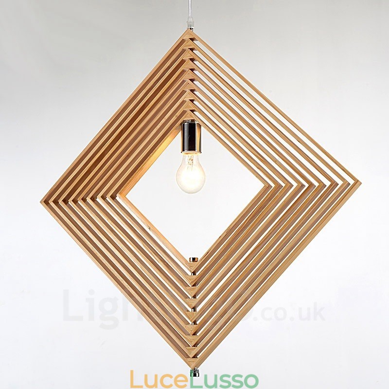 1 lampada a sospensione moderna in stile nordico contemporaneo in legno chiaro con paralume in legno