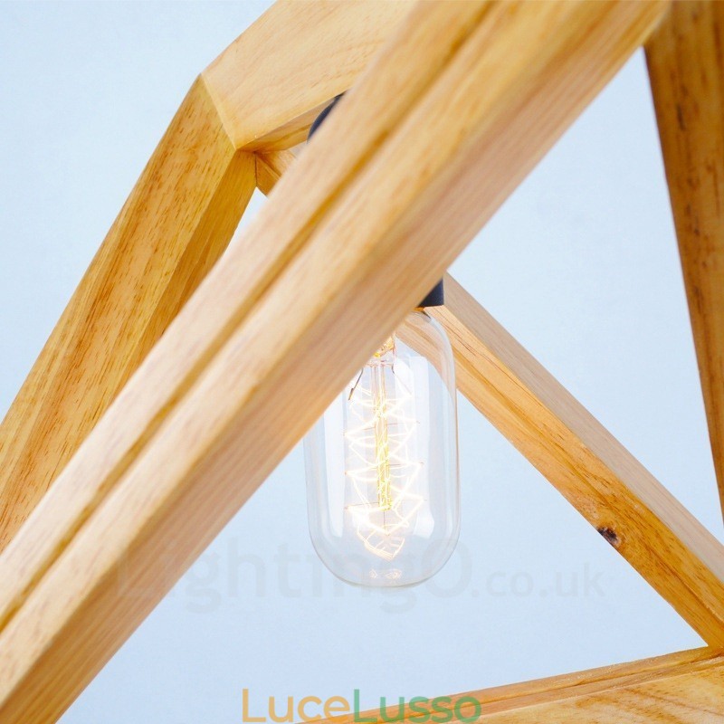 1 lampada a sospensione moderna e contemporanea in legno chiaro con paralume in legno