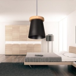 1 lampada a sospensione moderna in stile nordico contemporaneo in legno chiaro con paralume in ferro