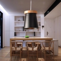 1 lampada a sospensione moderna in stile nordico contemporaneo in legno chiaro con paralume in ferro
