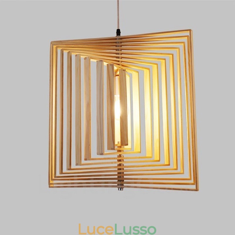 1 lampada a sospensione moderna in stile nordico contemporaneo in legno chiaro con paralume in legno