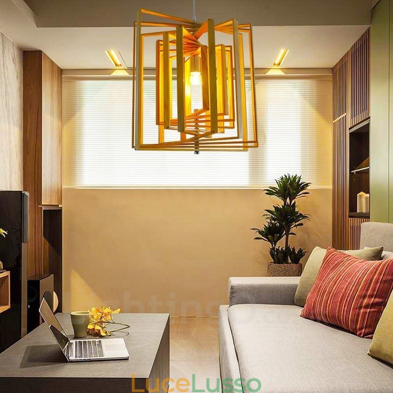 1 lampada a sospensione moderna in stile nordico contemporaneo in legno chiaro con paralume in legno
