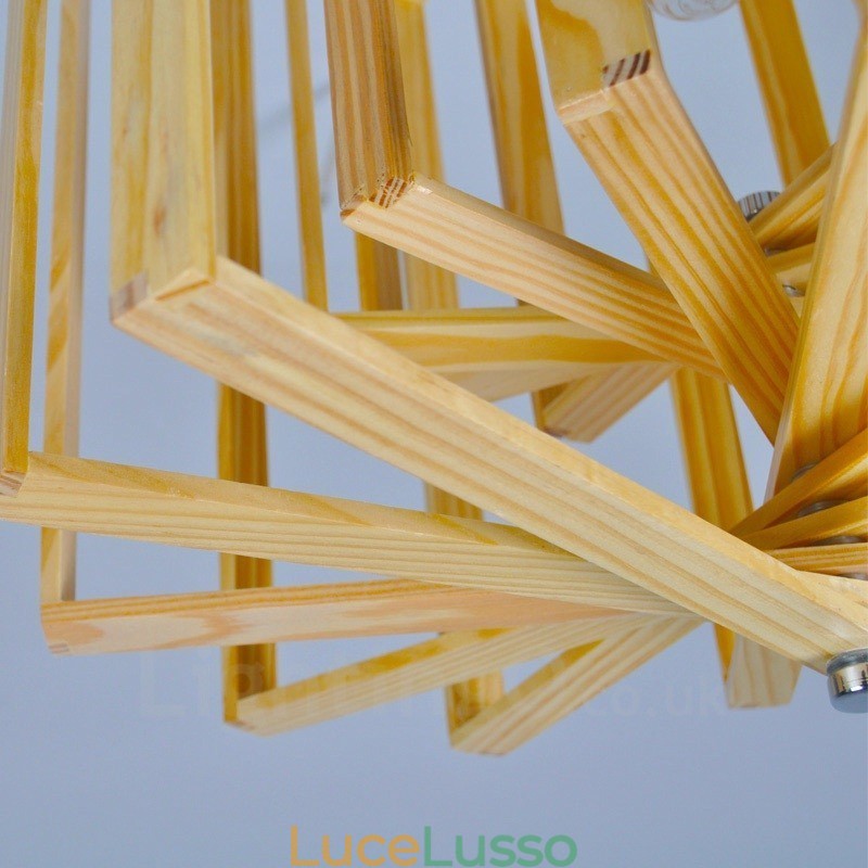 1 lampada a sospensione moderna in stile nordico contemporaneo in legno chiaro con paralume in legno