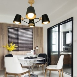 Lampada a sospensione moderna in stile nordico contemporaneo in legno chiaro con paralume in ferro