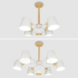 Lampada a sospensione moderna in stile nordico contemporaneo in legno chiaro con paralume in ferro