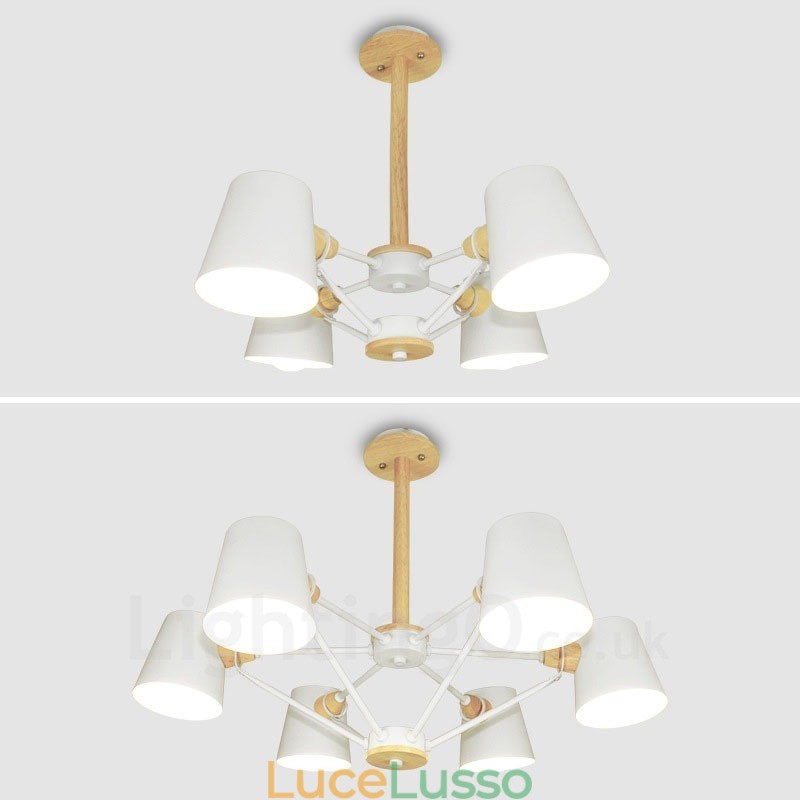 Lampada a sospensione moderna in stile nordico contemporaneo in legno chiaro con paralume in ferro