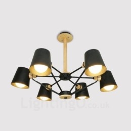 6 Lampada a sospensione moderna in stile nordico contemporaneo in legno chiaro con paralume in ferro