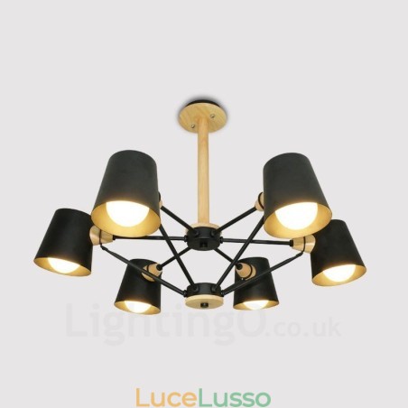 6 Lampada a sospensione moderna in stile nordico contemporaneo in legno chiaro con paralume in ferro 6 Lampada a sospensione moderna in stile nordico contemporaneo in legno chiaro con paralume in ferro