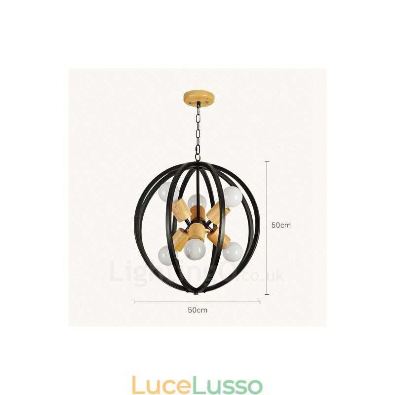 Lampada a sospensione retrò vintage in ferro a 6 luci con paralume in ferro