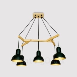 Lampada a sospensione moderna contemporanea in legno a 5 luci con paralume in ferro