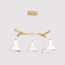 Lampada a sospensione moderna contemporanea in legno a 5 luci con paralume in ferro