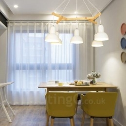 Lampada a sospensione moderna contemporanea in legno a 5 luci con paralume in ferro