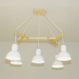 Lampada a sospensione moderna contemporanea in legno a 5 luci con paralume in ferro