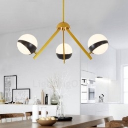 Lampadario a soffitto in stile nordico moderno e contemporaneo a 3 luci con paralume in vetro a sfera bianco e nero