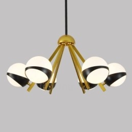 Lampadario a 6 luci in stile nordico moderno e contemporaneo con paralume in vetro a sfera bianco e nero