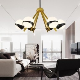 Lampadario a 6 luci in stile nordico moderno e contemporaneo con paralume in vetro a sfera bianco e nero