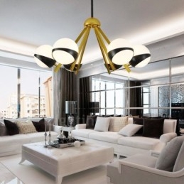 Lampadario a 6 luci in stile nordico moderno e contemporaneo con paralume in vetro a sfera bianco e nero