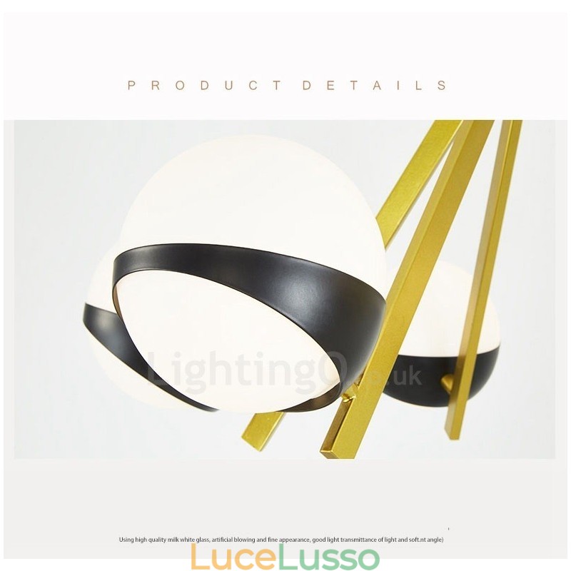 Lampadario a 6 luci in stile nordico moderno e contemporaneo con paralume in vetro a sfera bianco e nero