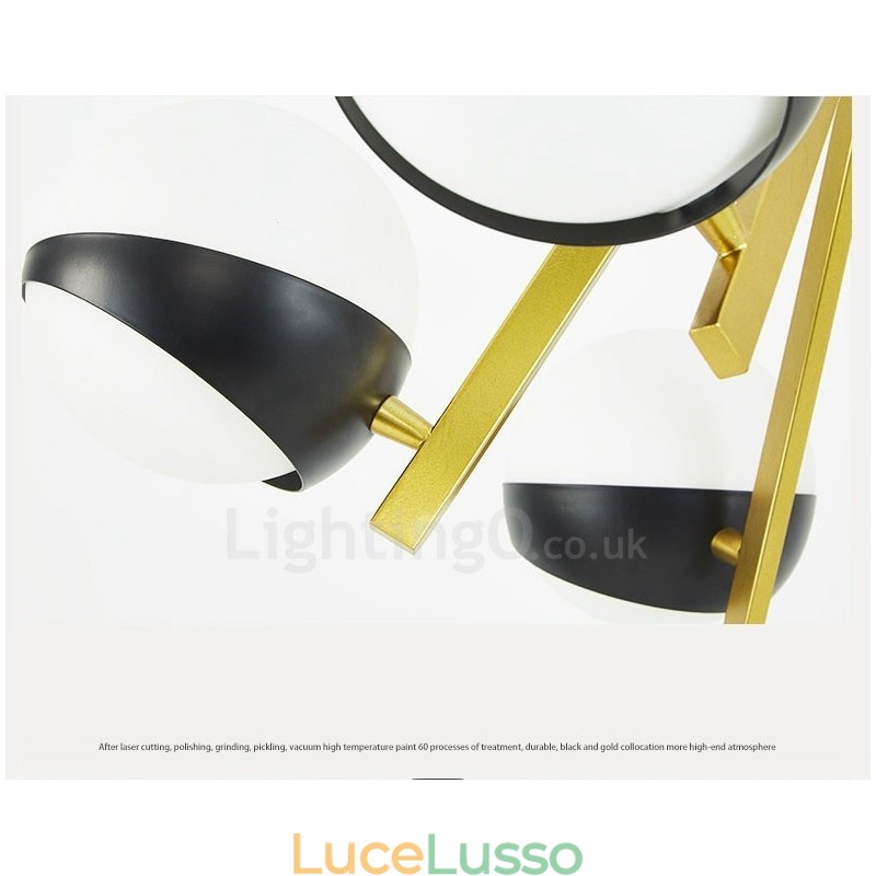 Lampadario a 6 luci in stile nordico moderno e contemporaneo con paralume in vetro a sfera bianco e nero