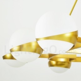 Lampadario a 9 luci in stile nordico moderno e contemporaneo, placcato in rame, con paralume in vetro a sfera bianco e oro