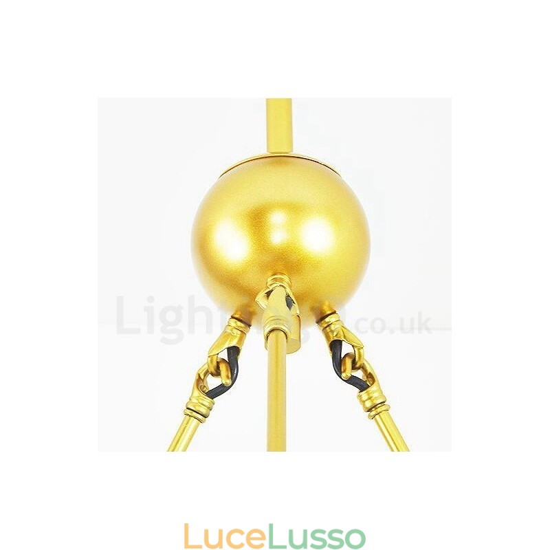 Lampadario a 9 luci in stile nordico moderno e contemporaneo, placcato in rame, con paralume in vetro a sfera bianco e oro