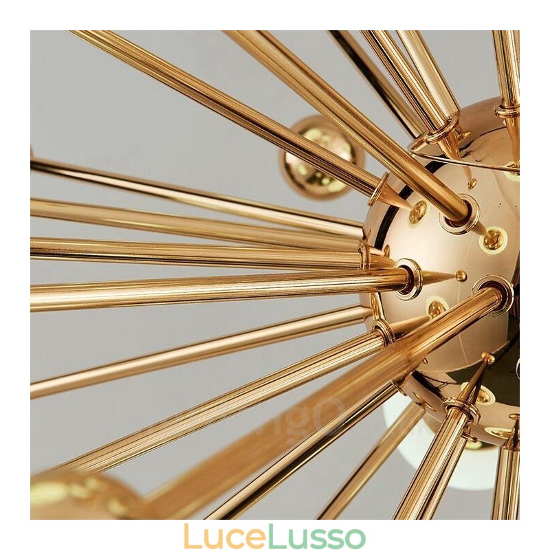 Lampadario moderno contemporaneo da soffitto a 12 luci con placcatura in rame e paralume in vetro a sfera bianca