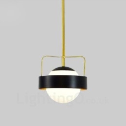 1 luce moderna contemporanea plafoniera lampada a sospensione placcata in rame con paralume in vetro a sfera bianco e nero