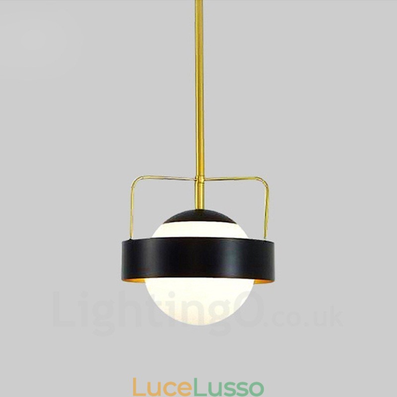 1 luce moderna contemporanea plafoniera lampada a sospensione placcata in rame con paralume in vetro a sfera bianco e nero
