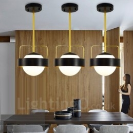1 luce moderna contemporanea plafoniera lampada a sospensione placcata in rame con paralume in vetro a sfera bianco e nero