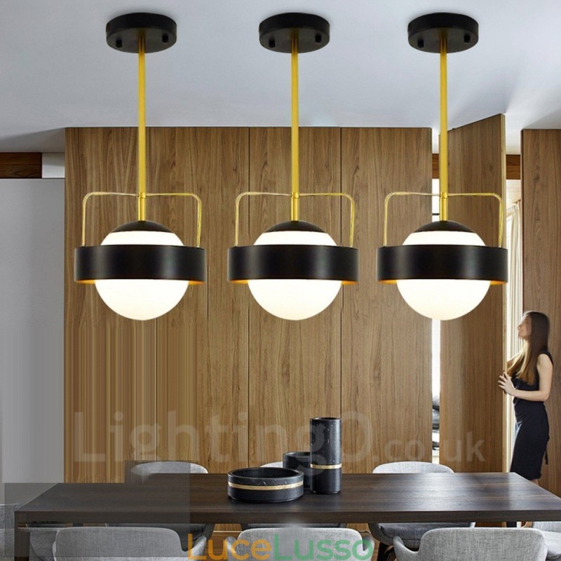 1 luce moderna contemporanea plafoniera lampada a sospensione placcata in rame con paralume in vetro a sfera bianco e nero