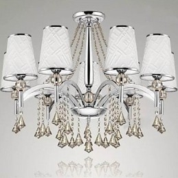 Lampadario moderno contemporaneo in metallo cromato e cristallo