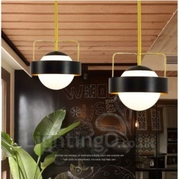 1 luce moderna contemporanea plafoniera lampada a sospensione placcata in rame con paralume in vetro a sfera bianco e nero