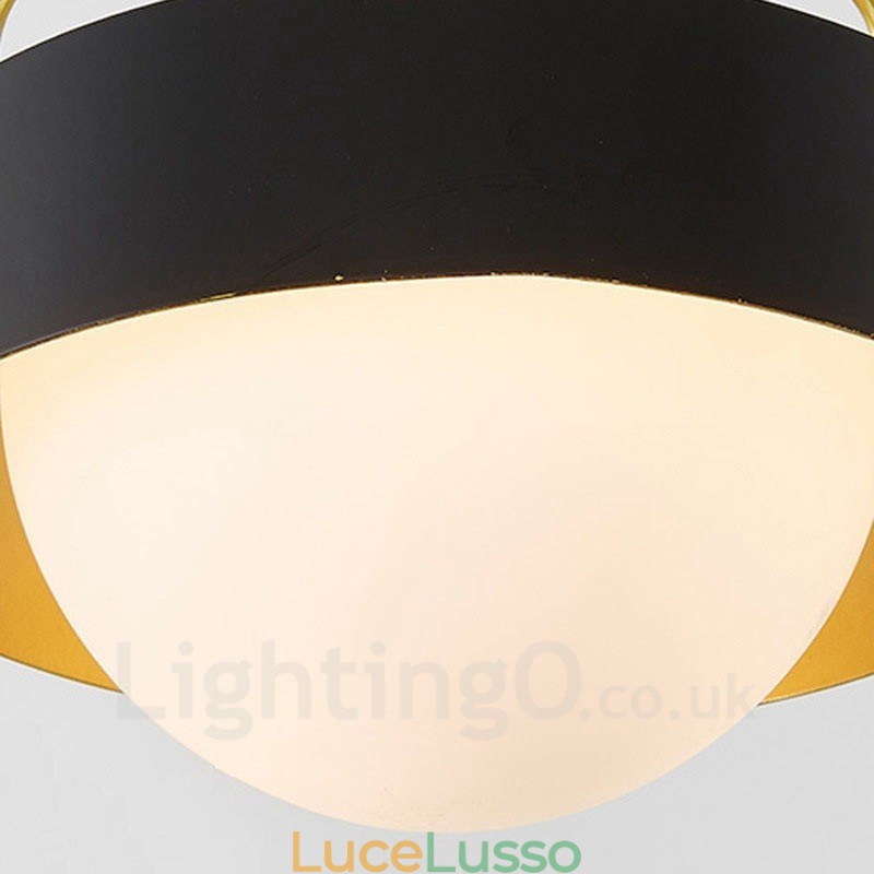 1 luce moderna contemporanea plafoniera lampada a sospensione placcata in rame con paralume in vetro a sfera bianco e nero