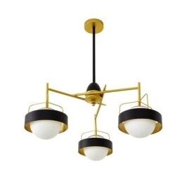 Lampadario a soffitto moderno e contemporaneo a 3 luci con placcatura in rame e paralume in vetro a sfera bianco e nero