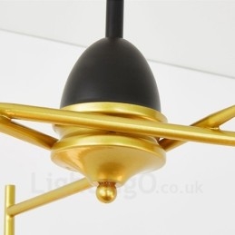 Lampadario a soffitto moderno e contemporaneo a 3 luci con placcatura in rame e paralume in vetro a sfera bianco e nero