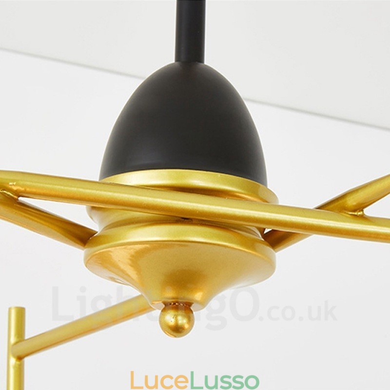 Lampadario a soffitto moderno e contemporaneo a 3 luci con placcatura in rame e paralume in vetro a sfera bianco e nero