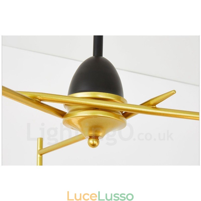 Lampadario a soffitto moderno e contemporaneo a 3 luci con placcatura in rame e paralume in vetro a sfera bianco e nero