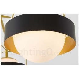 Lampadario a soffitto moderno e contemporaneo a 3 luci con placcatura in rame e paralume in vetro a sfera bianco e nero
