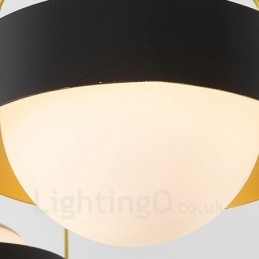 Lampadario a soffitto moderno e contemporaneo a 3 luci con placcatura in rame e paralume in vetro a sfera bianco e nero