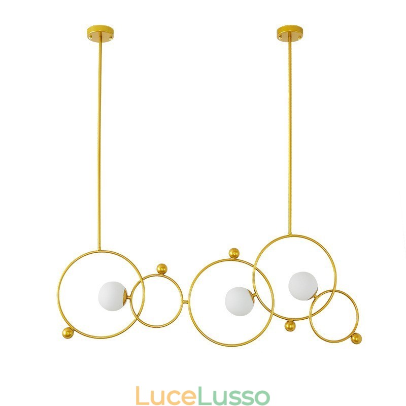 Lampadario a soffitto moderno e contemporaneo a 3 luci con placcatura in rame e paralume in vetro a sfera bianca