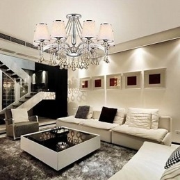 Lampadario moderno contemporaneo in metallo cromato e cristallo